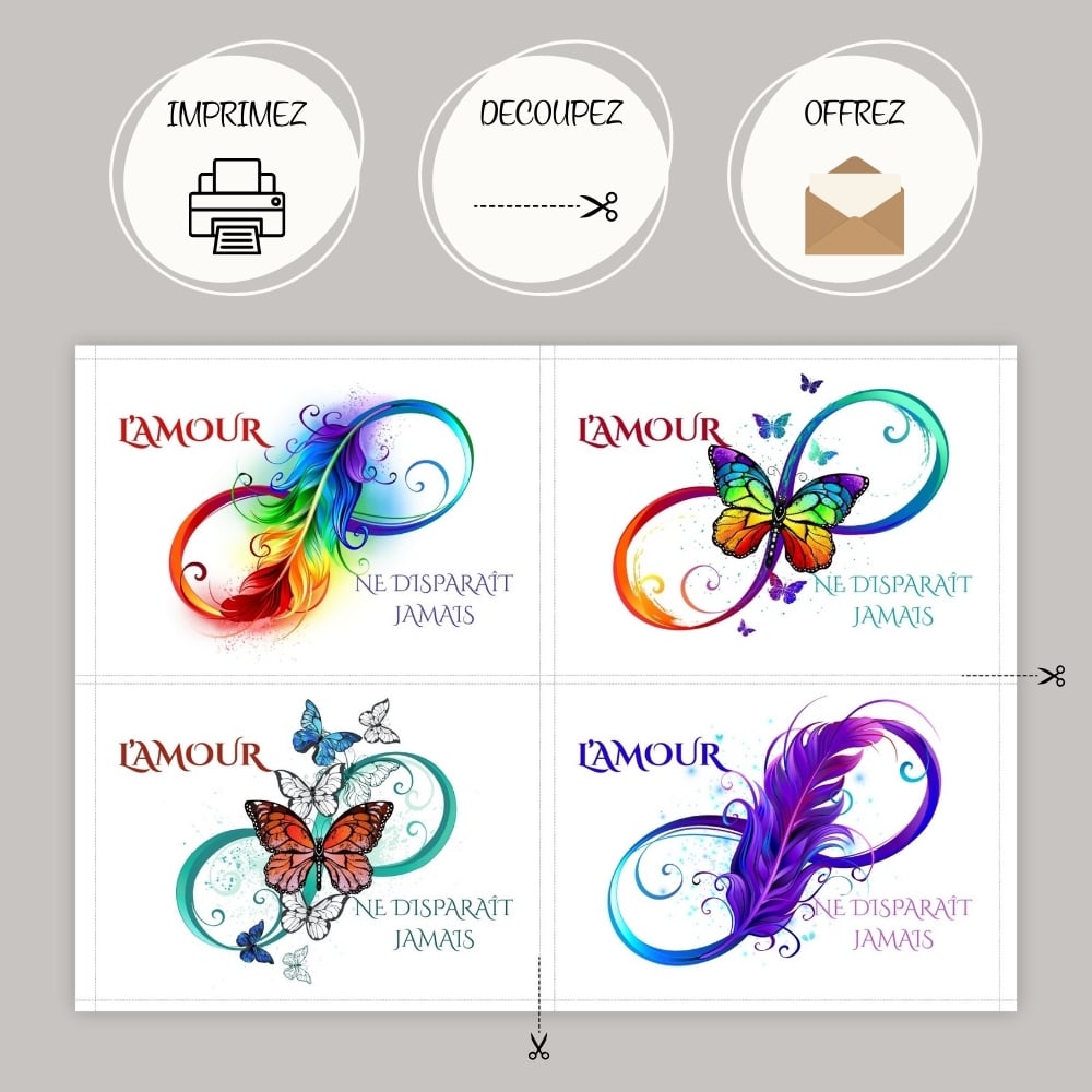 4 Cartes 'L'Amour Ne Disparaît Jamais' 1 Cor 13:8 - Design Infini