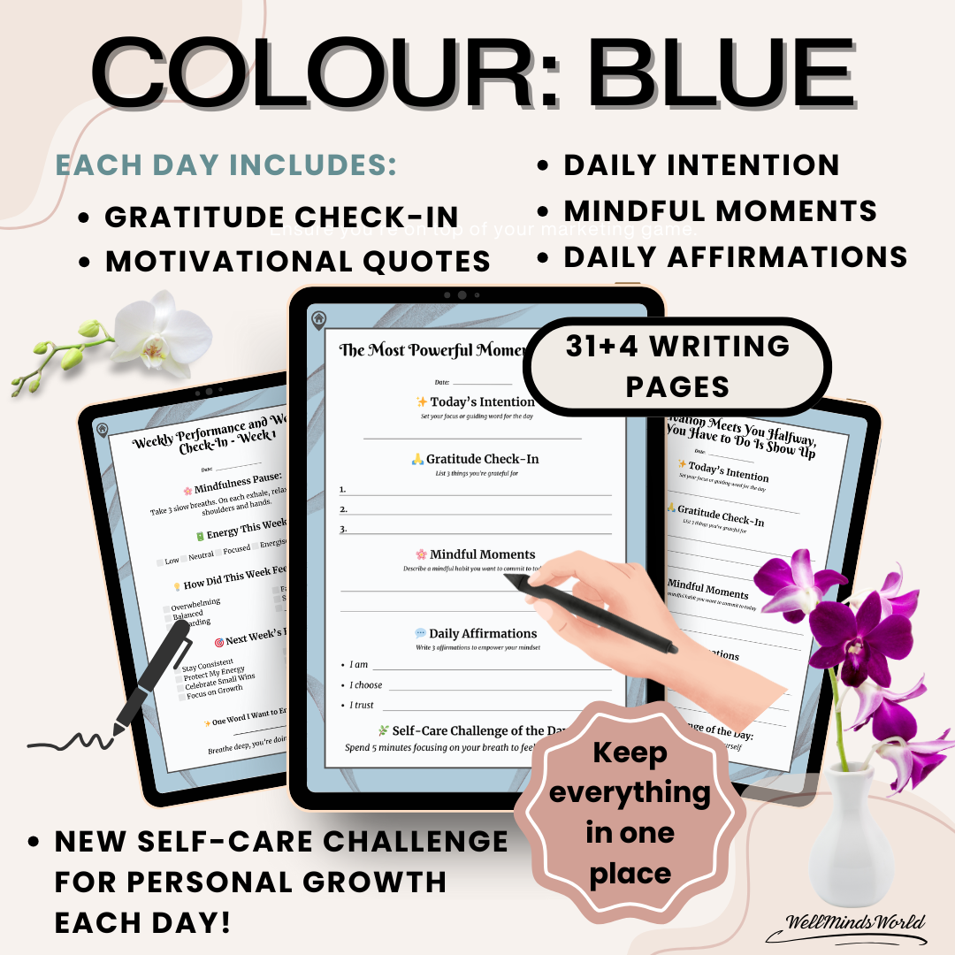 the 7-Minute Daily Digital Printable Journal in Blue colour