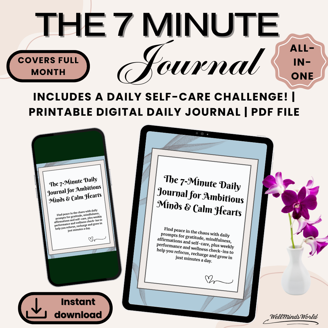 Morning routine journal with prompts for mindset, mindfulness, and positive affirmations.