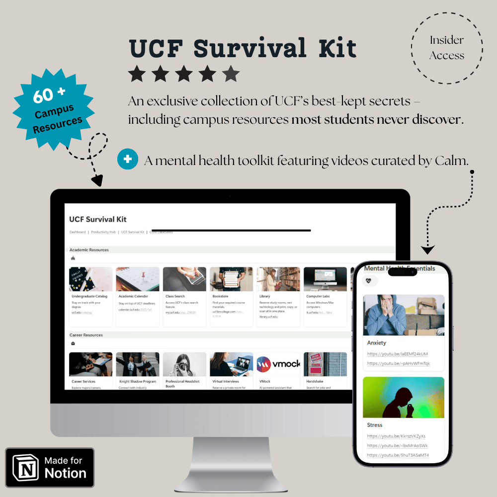 UCF Survival Kit showcases 60+ campus resources and Calm-powered mental health videos for students.