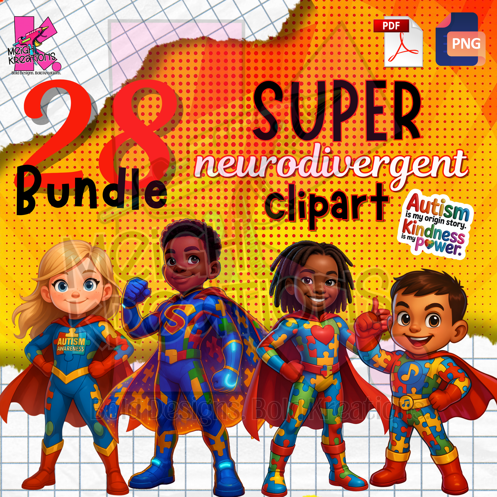 28 Super Neurodivergent Clipart/ Stickers PNG & PDF Bundle - Payhip