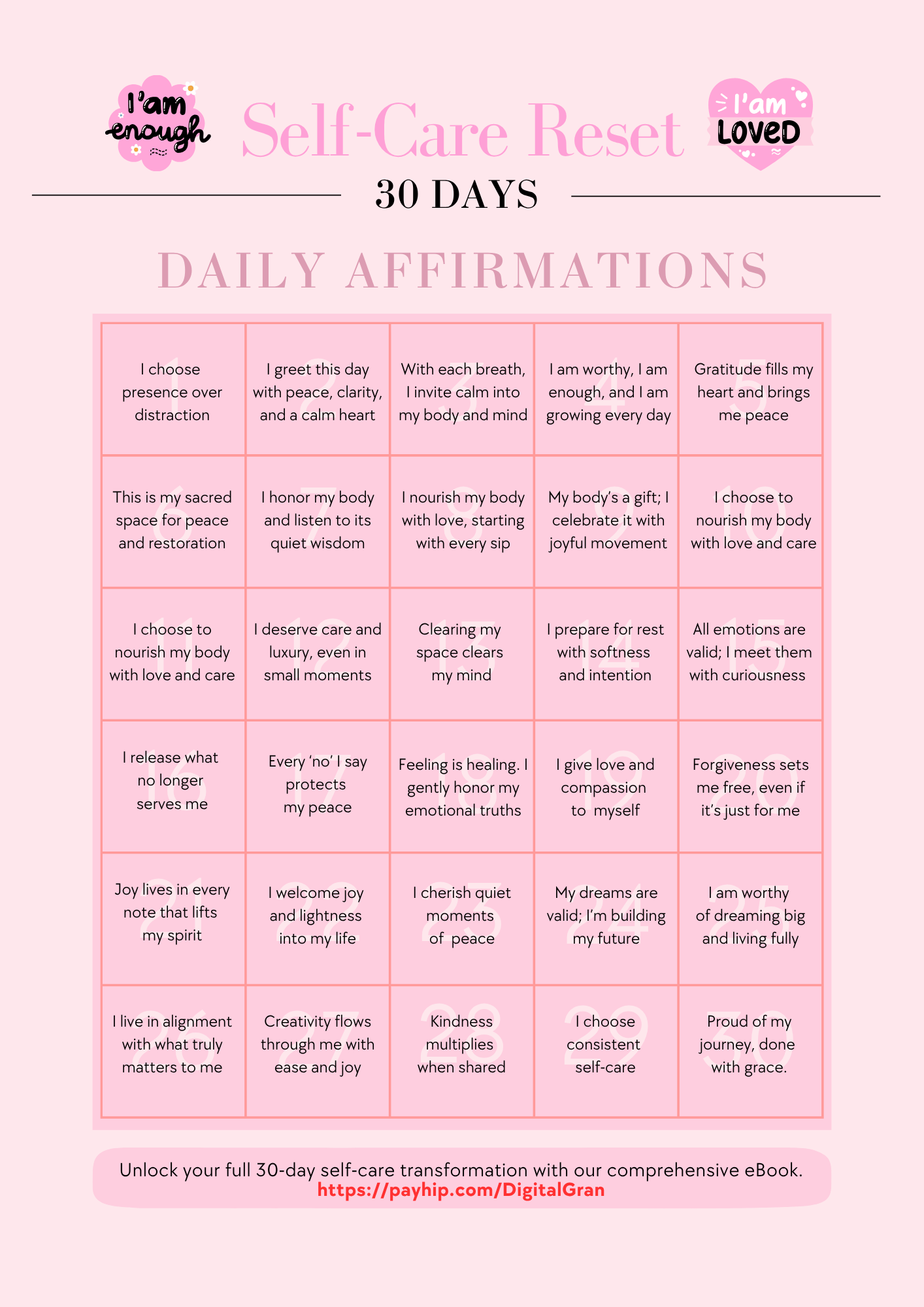 30 Days Daily Affirmations @ Self-Care Reset Guide - Payhip