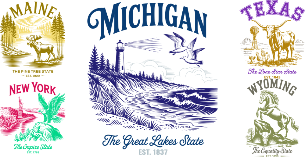 US States Cityscape Frame Artwork