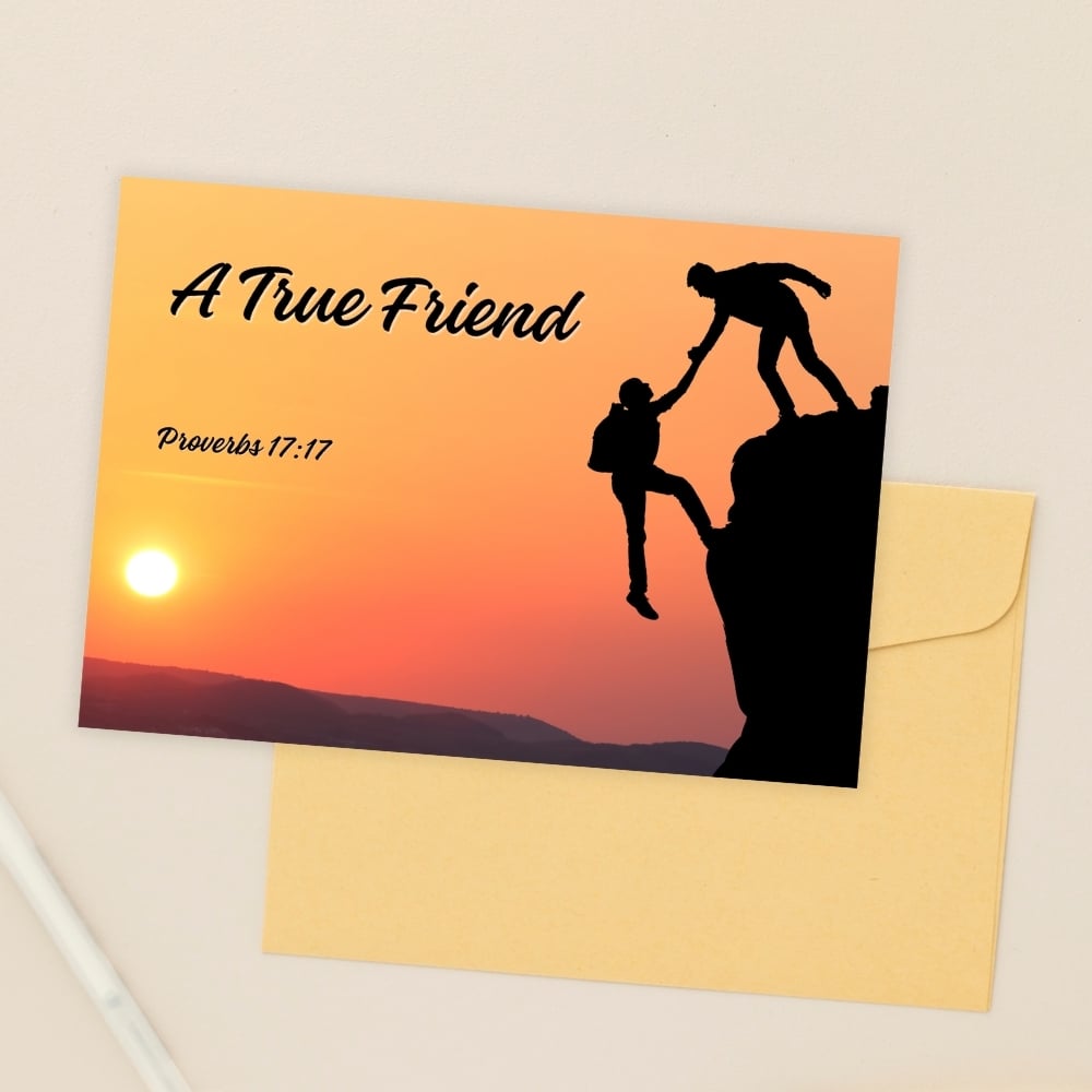Pack of 4 Printable Cards "A True Friend" - Proverbs 17:17 - A4 PDF