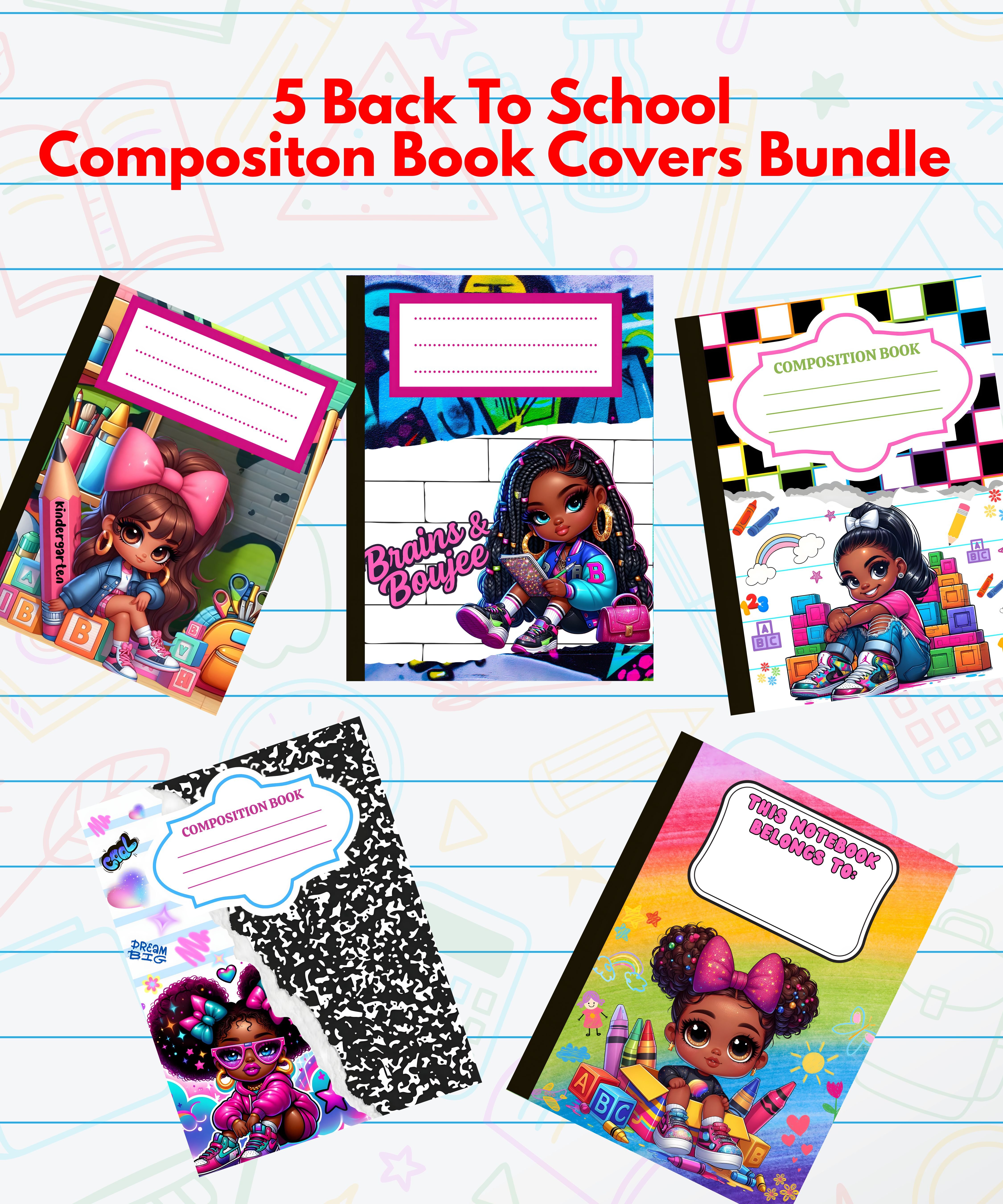 Girls Composition Book Covers (5-Pack) - Payhip
