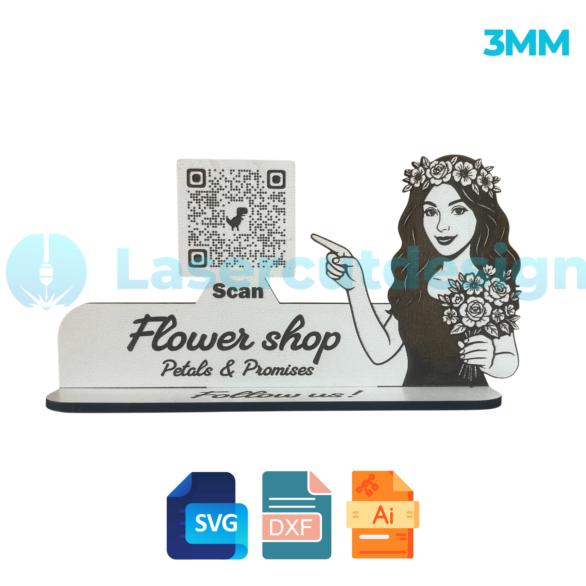 Flower Shop QR Code Display – Laser Cut Stand for Social Media – Laser ...