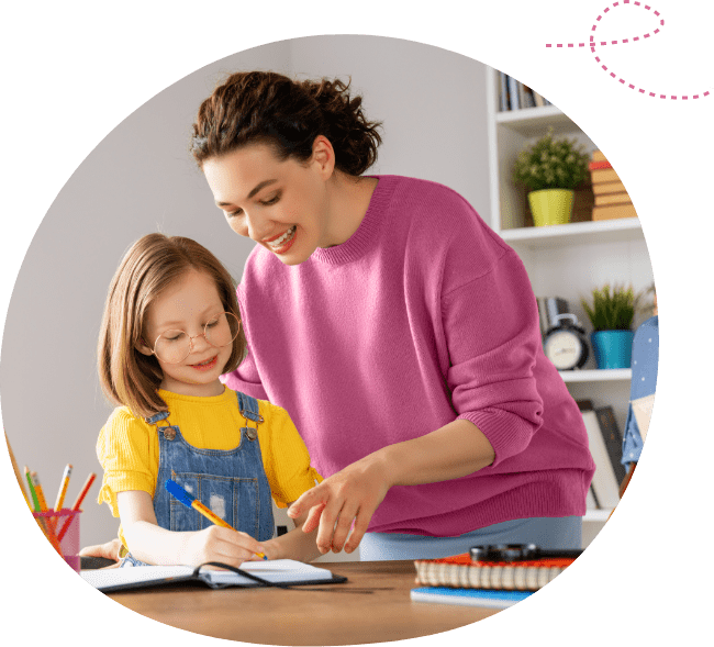 Parent or teacher helping a child to love learning
