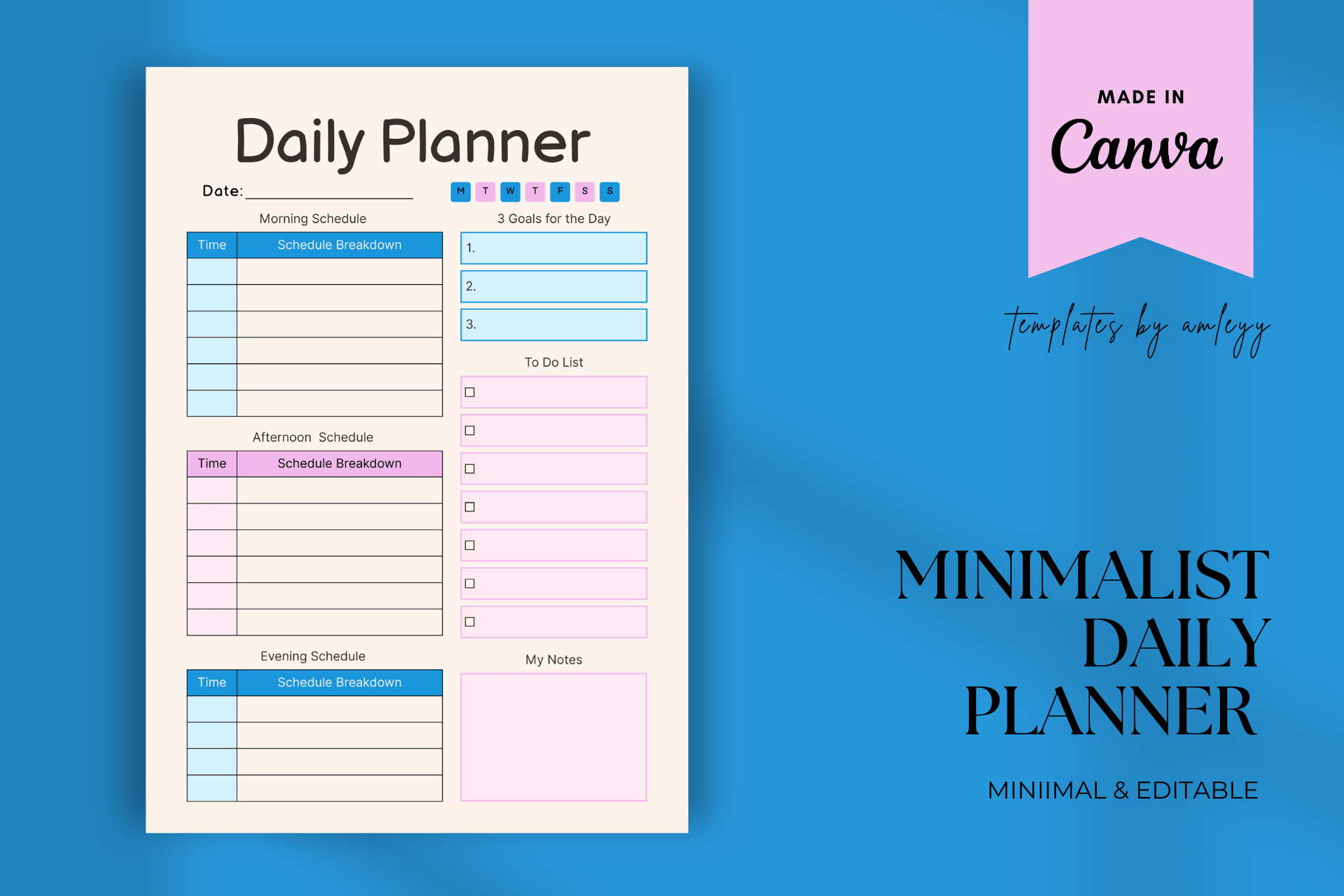Minimalist Daily Planner Canva Template - Payhip