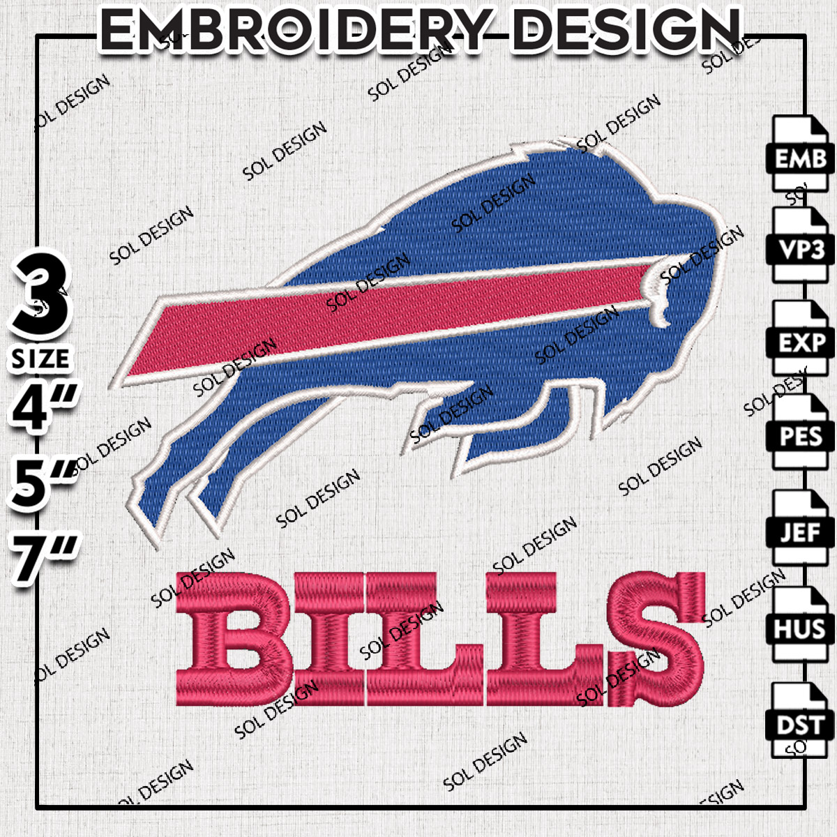 Buffalo Bills Football Embroidery files, Bills NFL Logo Embroidery ...