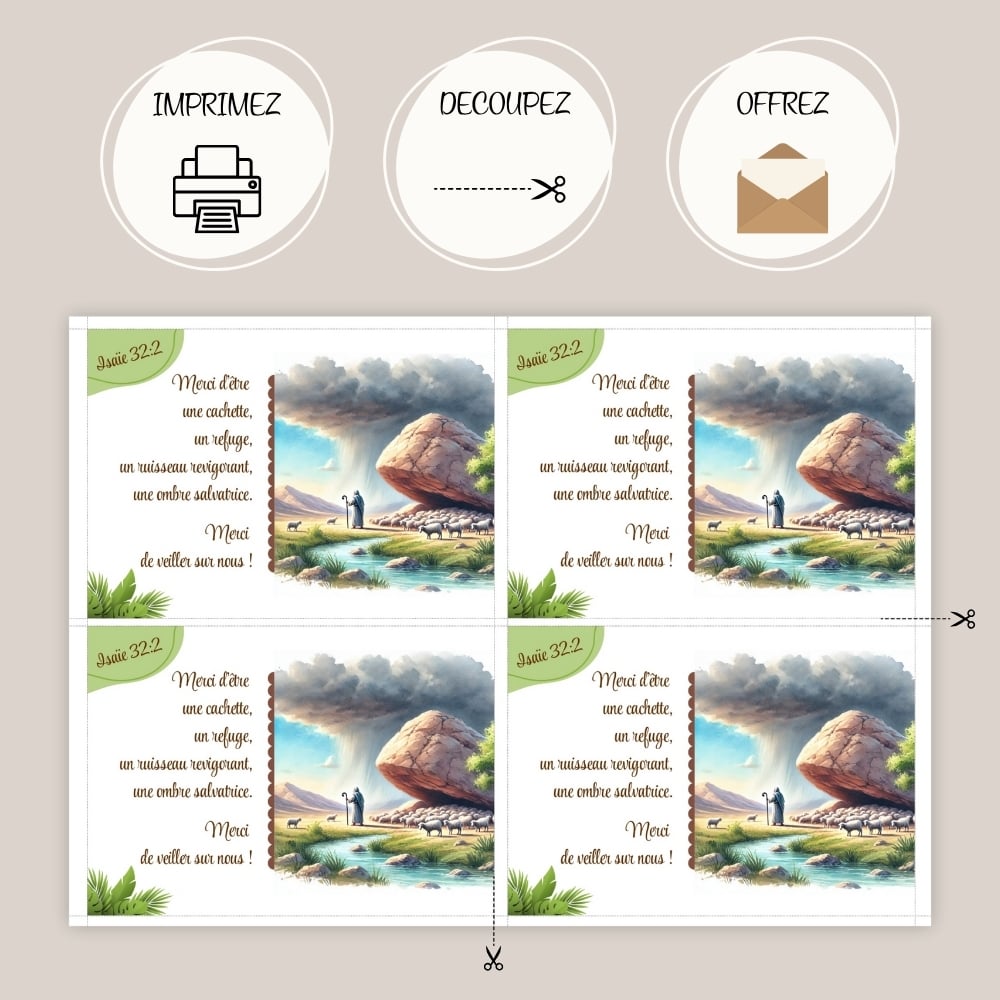 Carte BERGERS JW / ANCIENS Témoins de Jéhovah - Carte de Remerciement ANCIEN JW – Isaïe 32:2 - PDF & JPG à Télécharger
