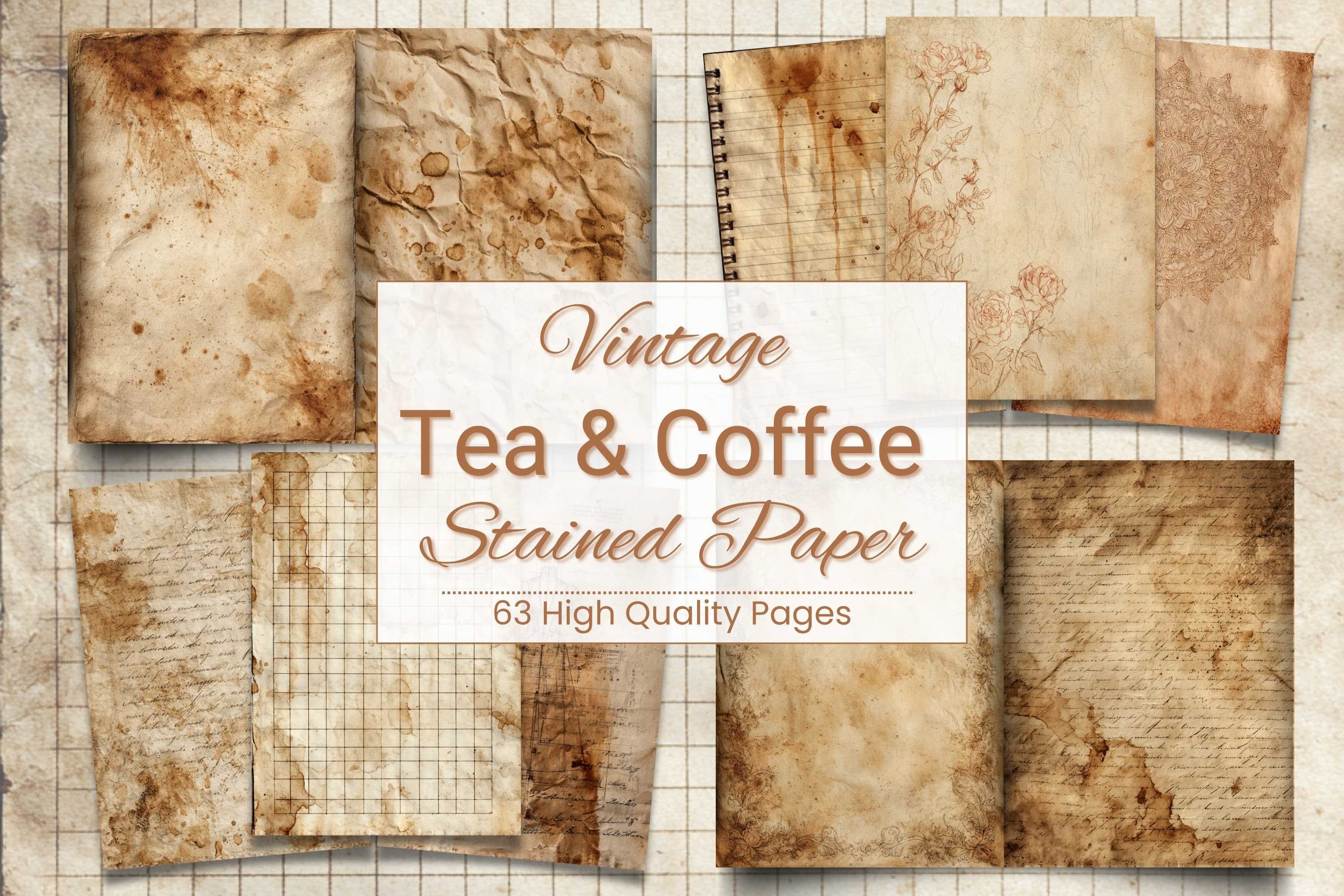 63 Vintage Tea & Coffee Stained Paper Printables