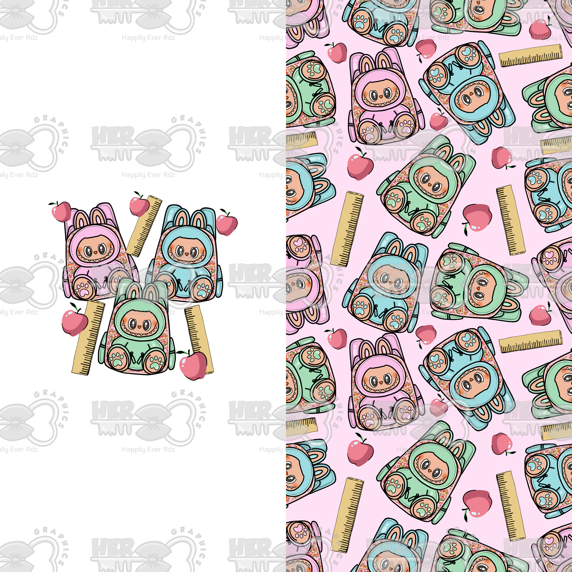 Labubu Seem Less Pattern Design Labubu Backpacks Pink Seamless - Payhip