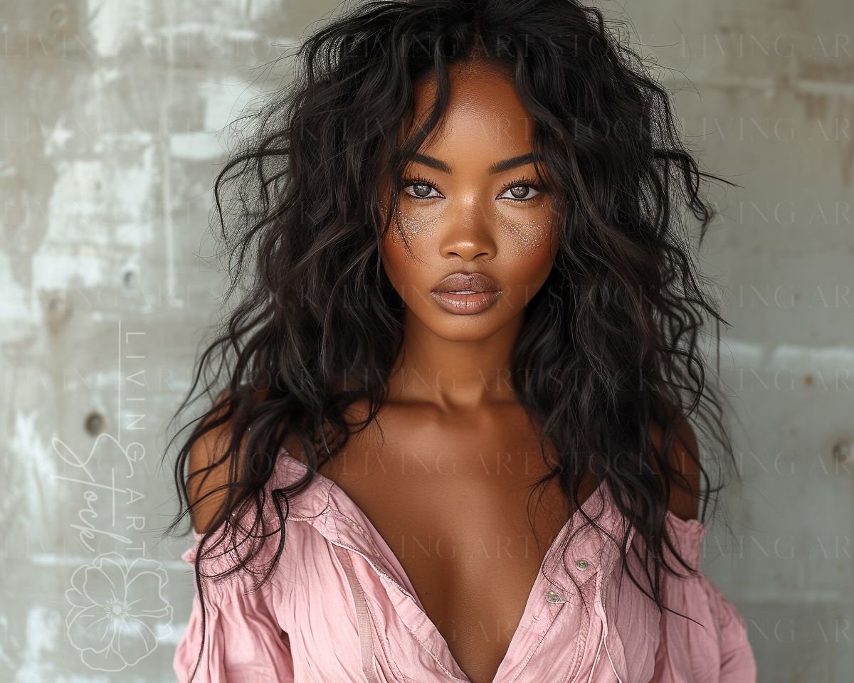 black woman wearing pink blouse editorial photoshoot stock photo