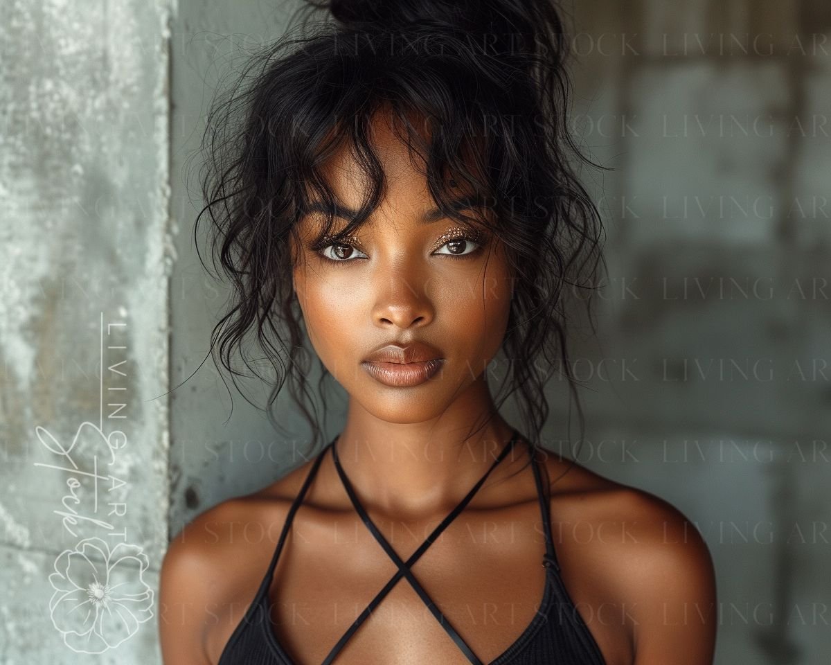 Black woman sportswear model stock photo