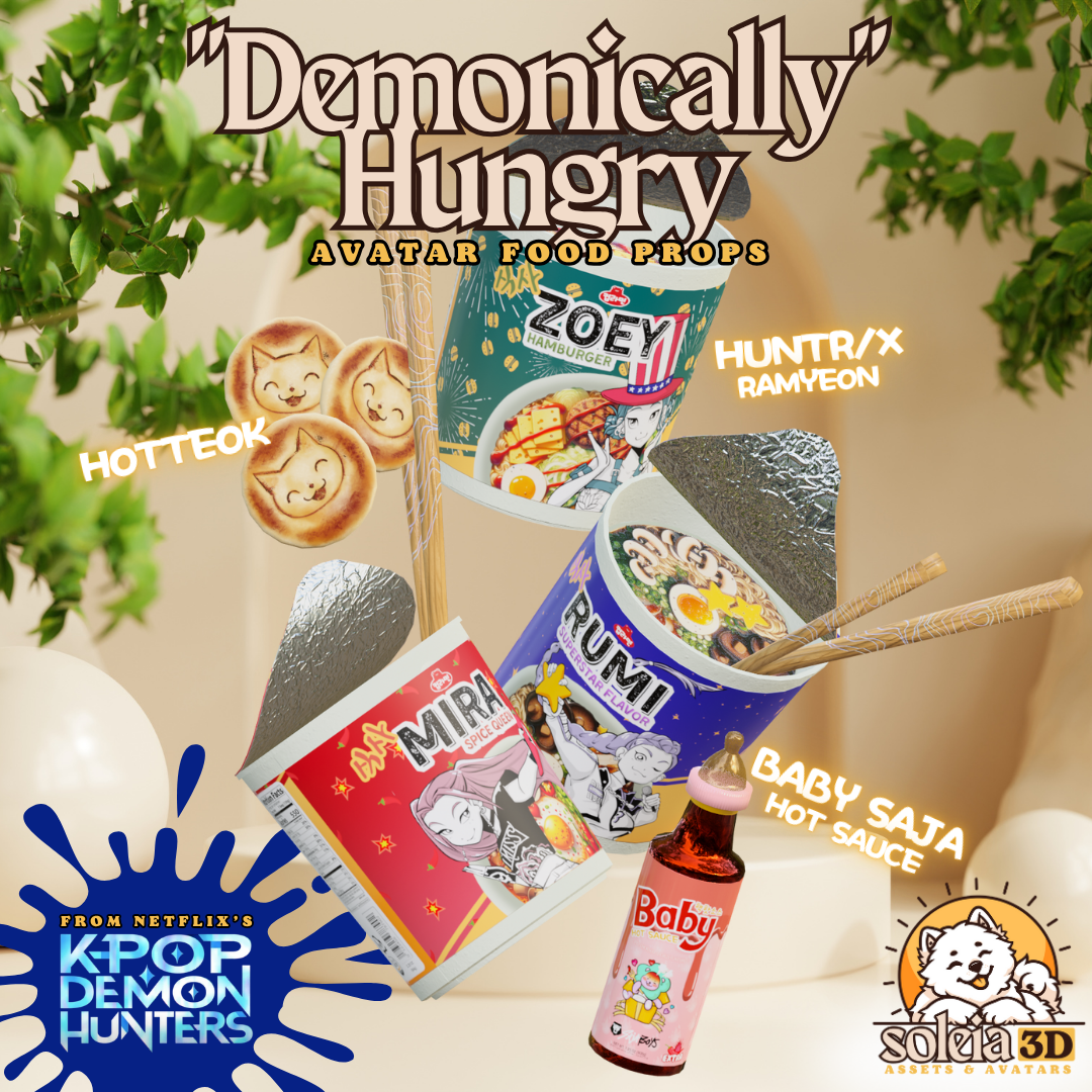 "Demonically" Hungry (Rumi / Mira / Zoey - Snacks from KPop Demon Hunters - Ramen, Saja Hot Sauce, Hotteok)