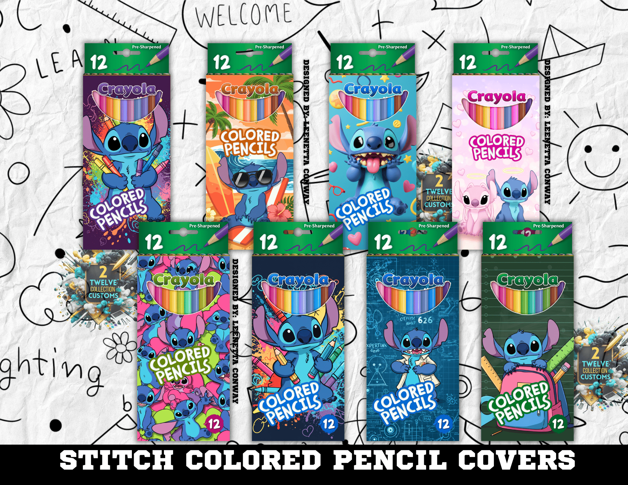 Stich Copoured Stitch 12Ct Colored Pencil Canva Template 8 Pack | Digital Download ...