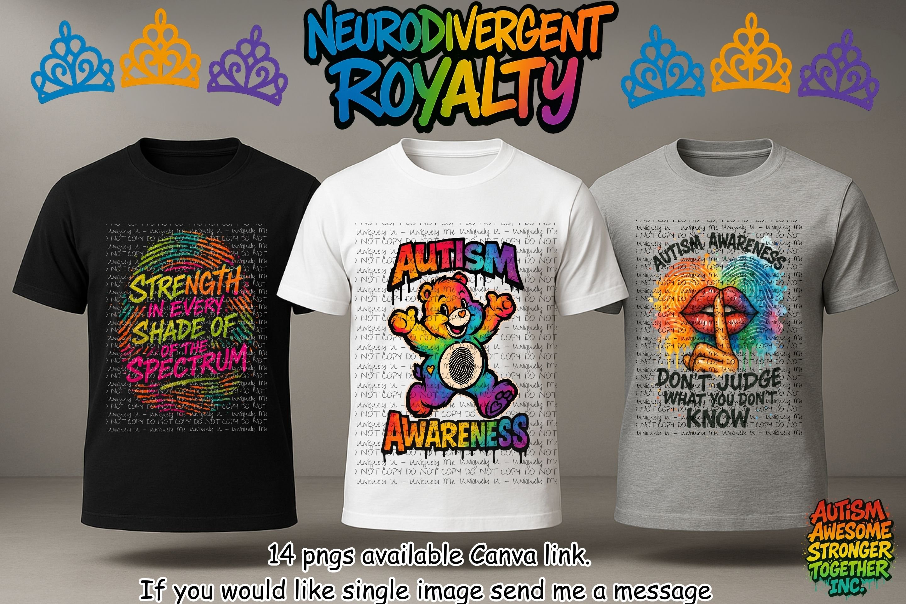 store product block Neurodivergent Royalty Bundle – 18 High-Resolution PNGs for Autism Awareness, Empowerment & Bold Digital Design poster