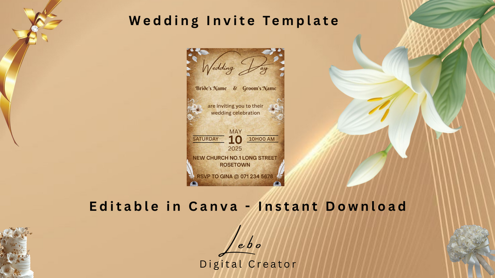 Classic vintage wedding invitation with ornate borders and a timeless, romantic feel - perfect for traditional weddings.