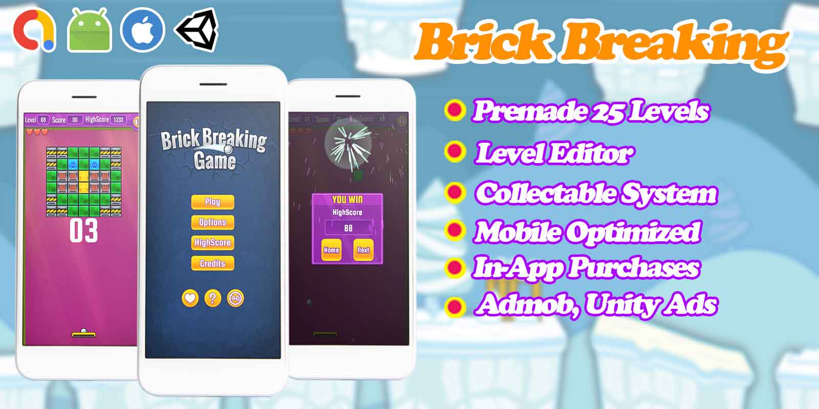 Brick Breaking Unity 2D Puzzle Game Template - Payhip