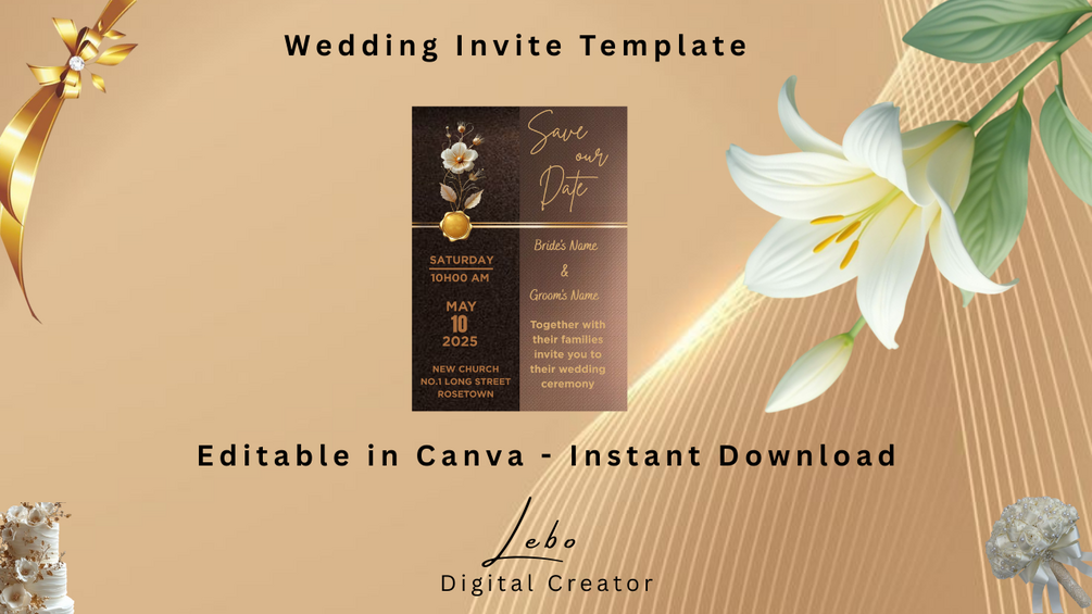 Royal-style elegant wedding invitation with luxurious accents - perfect for a grand, romantic celebration.