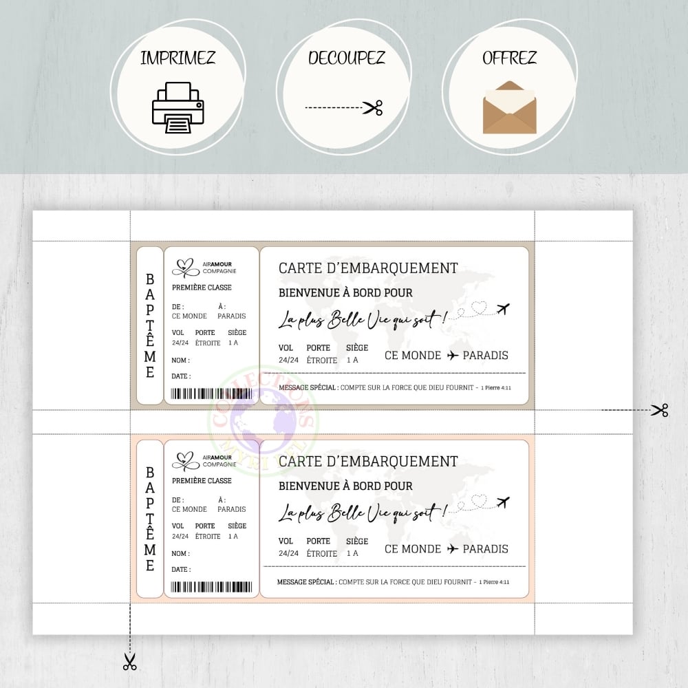 CADEAU BAPTEME JW - CARTES D'EMBARQUEMENT SYMBOLIQUES - 4 couleurs - Cadeau pour le Baptême - La plus belle vie qui soit !