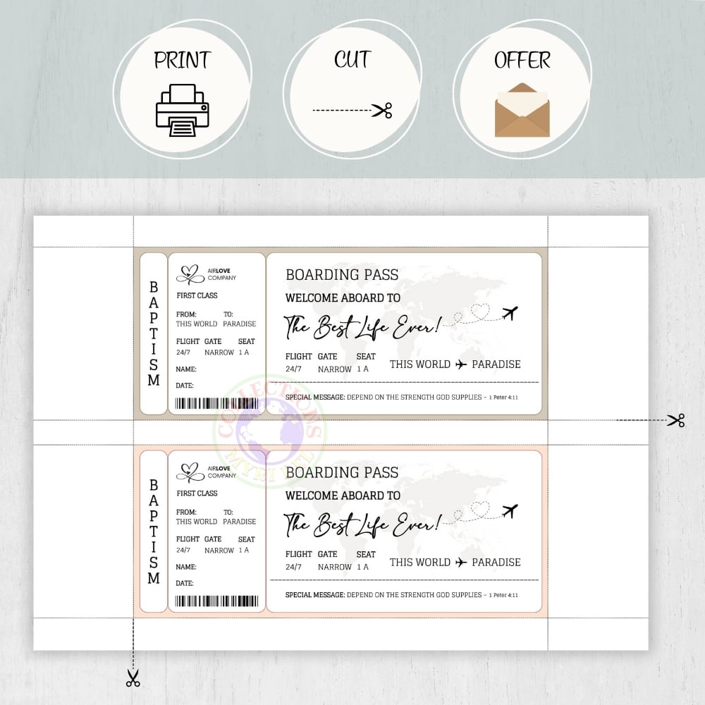 JW BAPTISM GIFT - SYMBOLIC BOARDIND PASS CARDS - 4 colors - Baptism Gifts - The Best Life Ever!