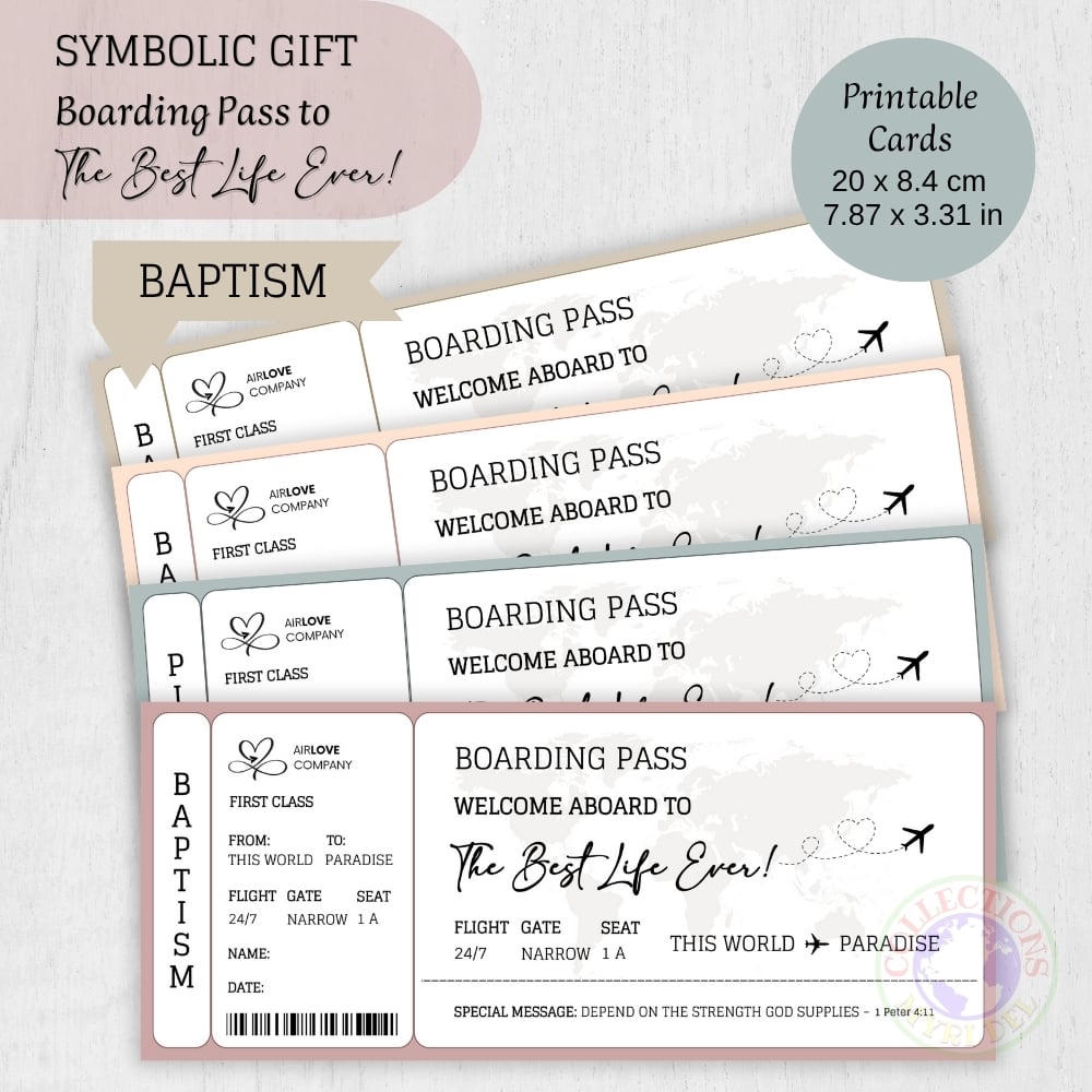 JW BAPTISM GIFT - SYMBOLIC BOARDIND PASS CARDS - 4 colors - Baptism Gifts - The Best Life Ever!