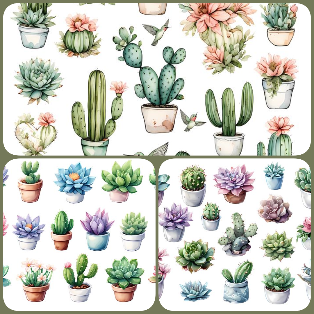 Succulent themed stickers, cacti themed pngs, succulents for scrapbooking, cacti junk journaling, succulent cacti fussy cuts, vintage cacti, antique paper