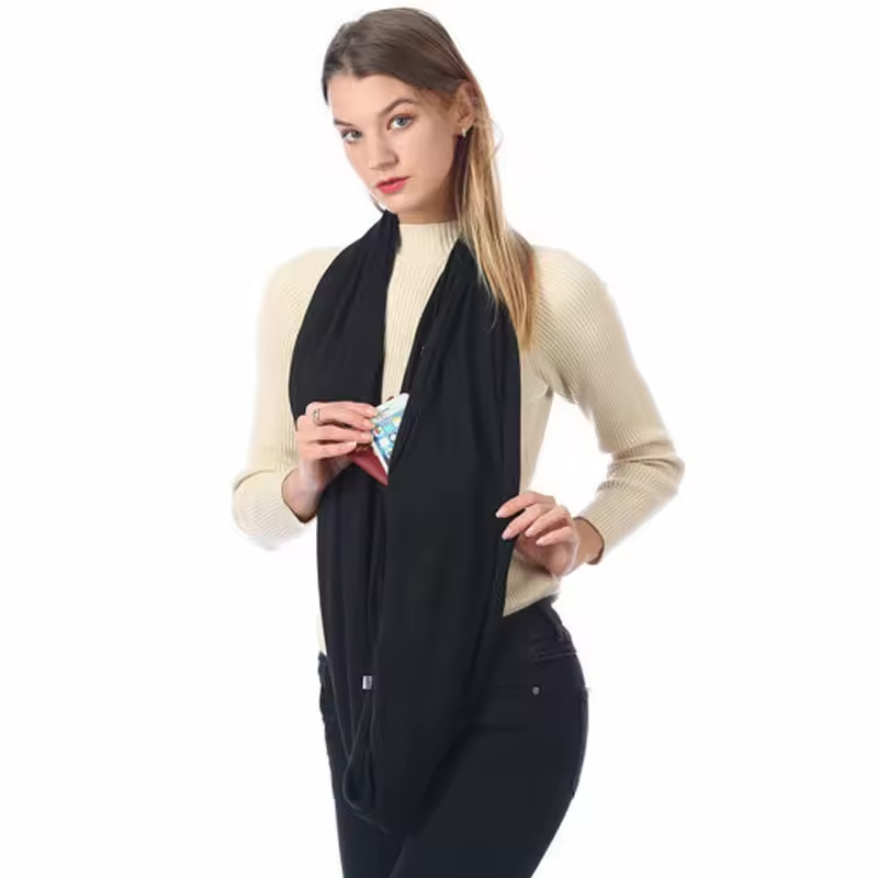 Women Infinity Loop Scarf with Hidden Zipper Pocket Travel Scarf Solid Color Neck Wrap Suitable for Daily Traveling Storage