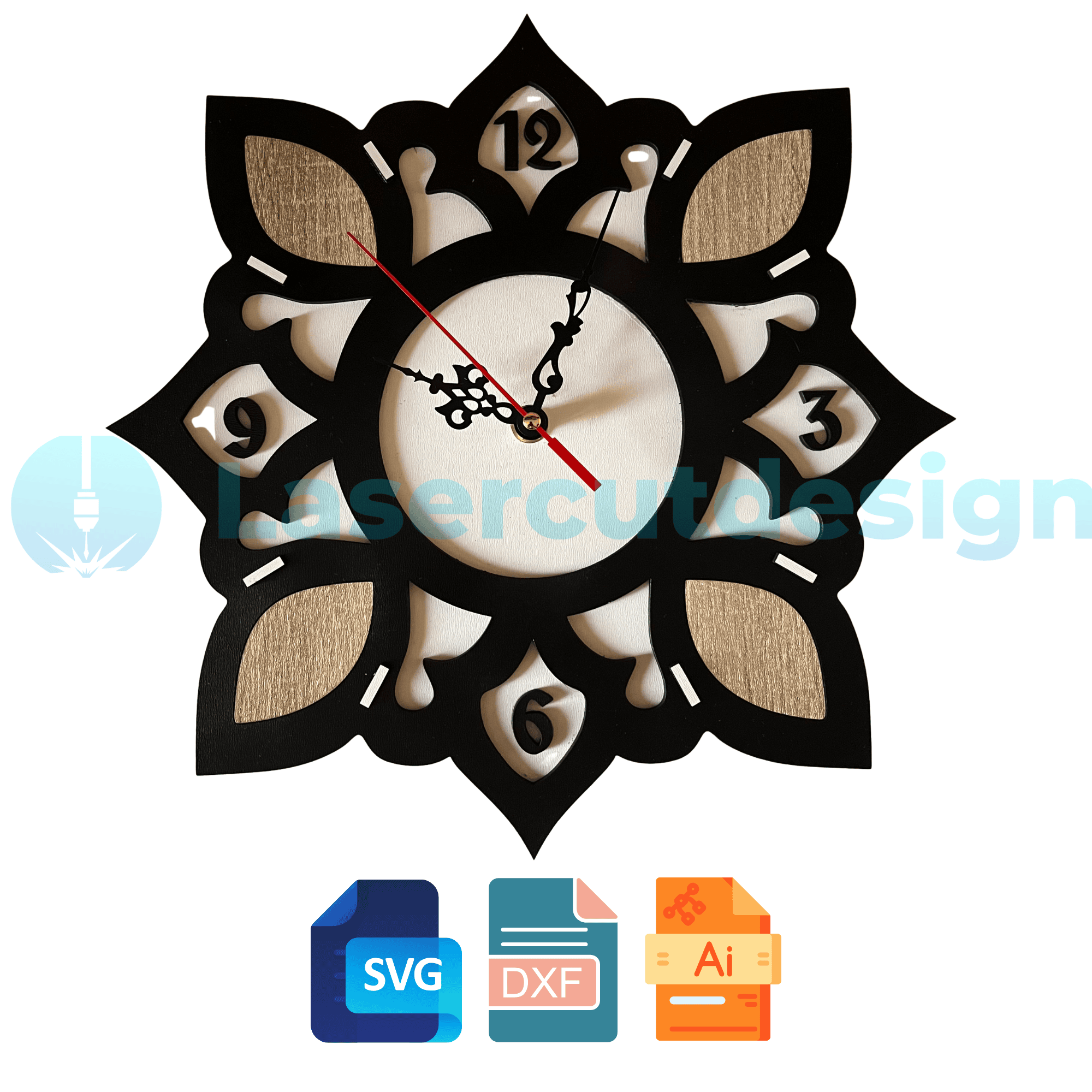 Layered Flower Clock SVG – Laser Cut Files for DIY Wall Decor | DXF, AI ...