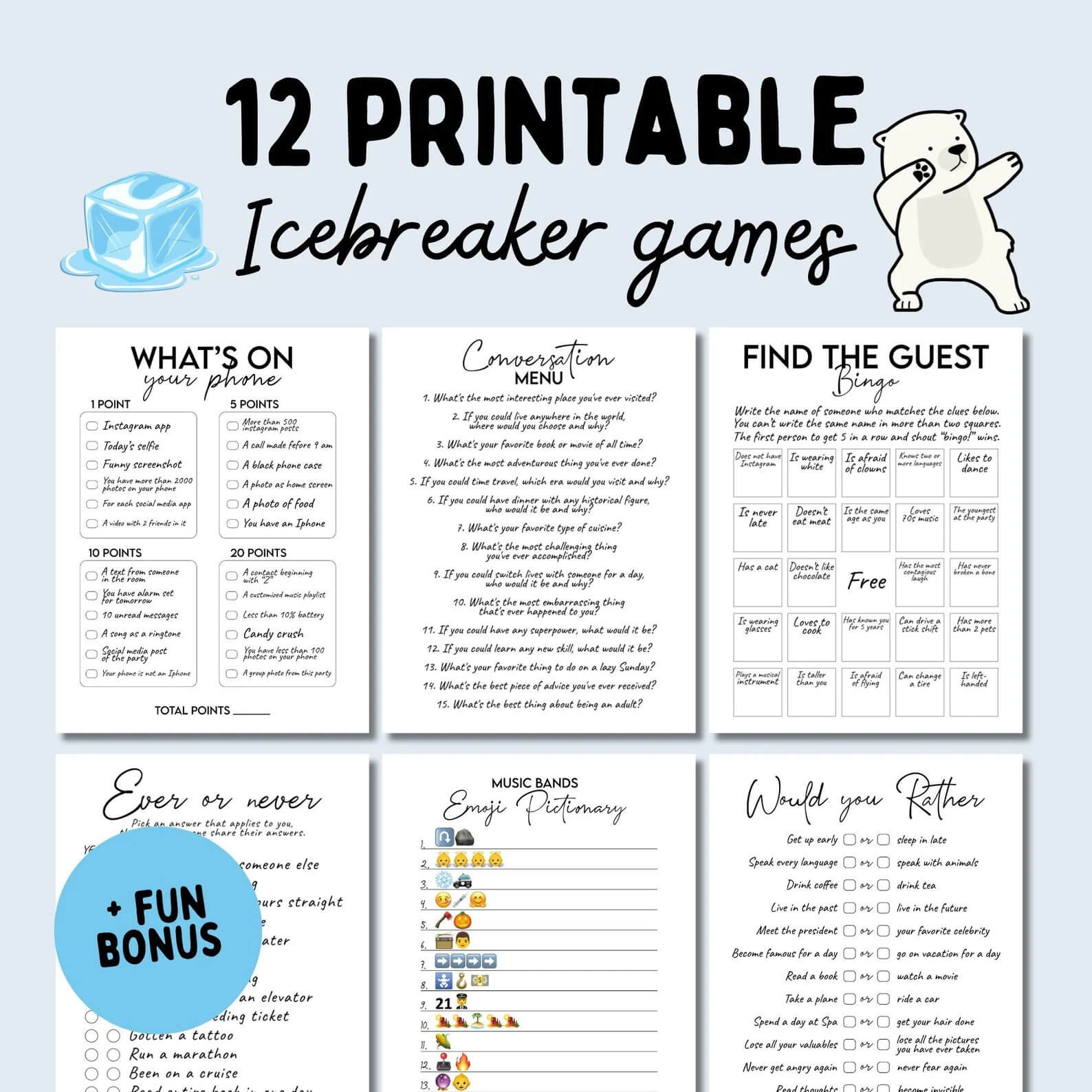Fun Icebreaker Games for Adults – 12 Printable Party & Team Building ...