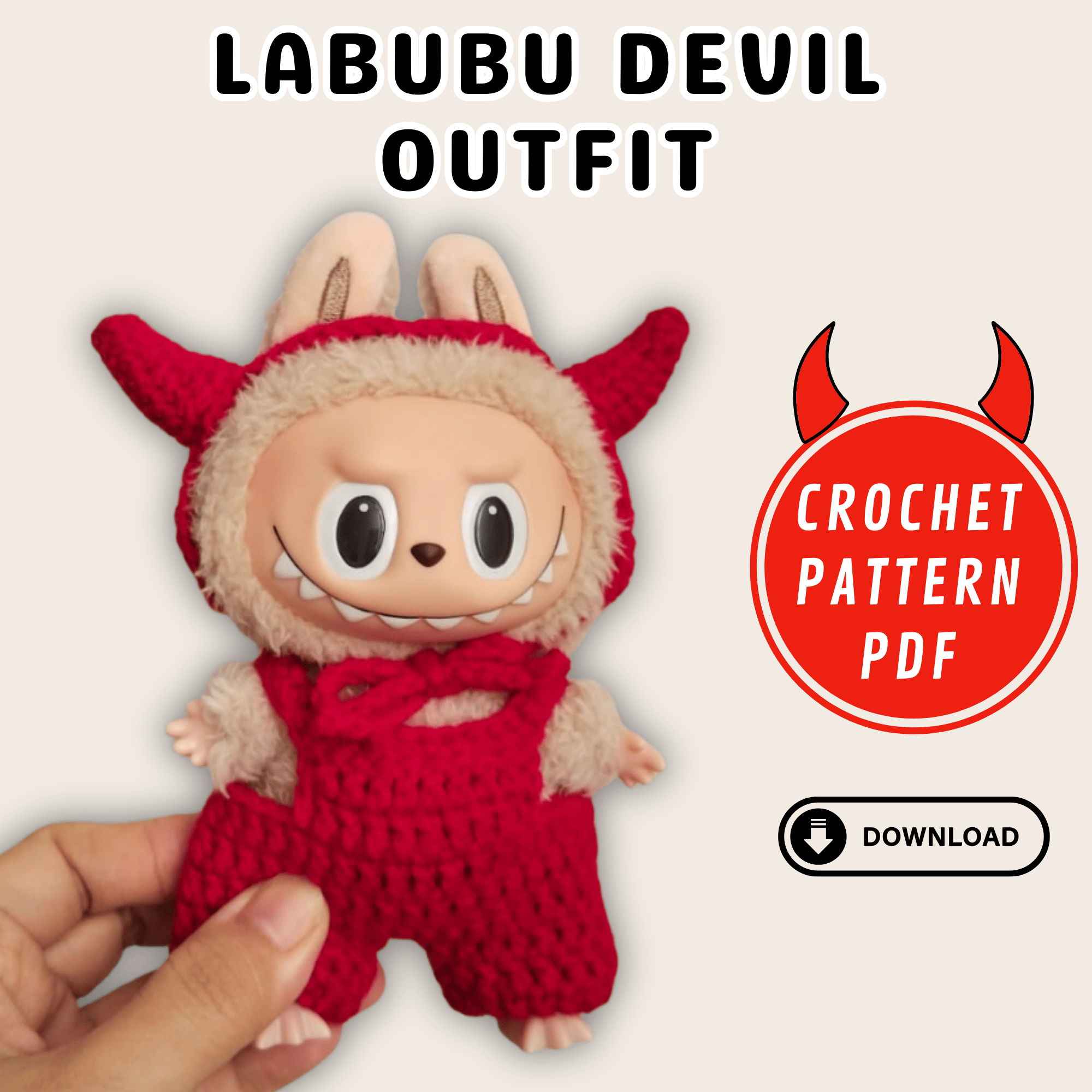 Labubu Devil Reference Red Labubu Devil Outfit Pattern | Halloween Crochet Costume for Labubu ...