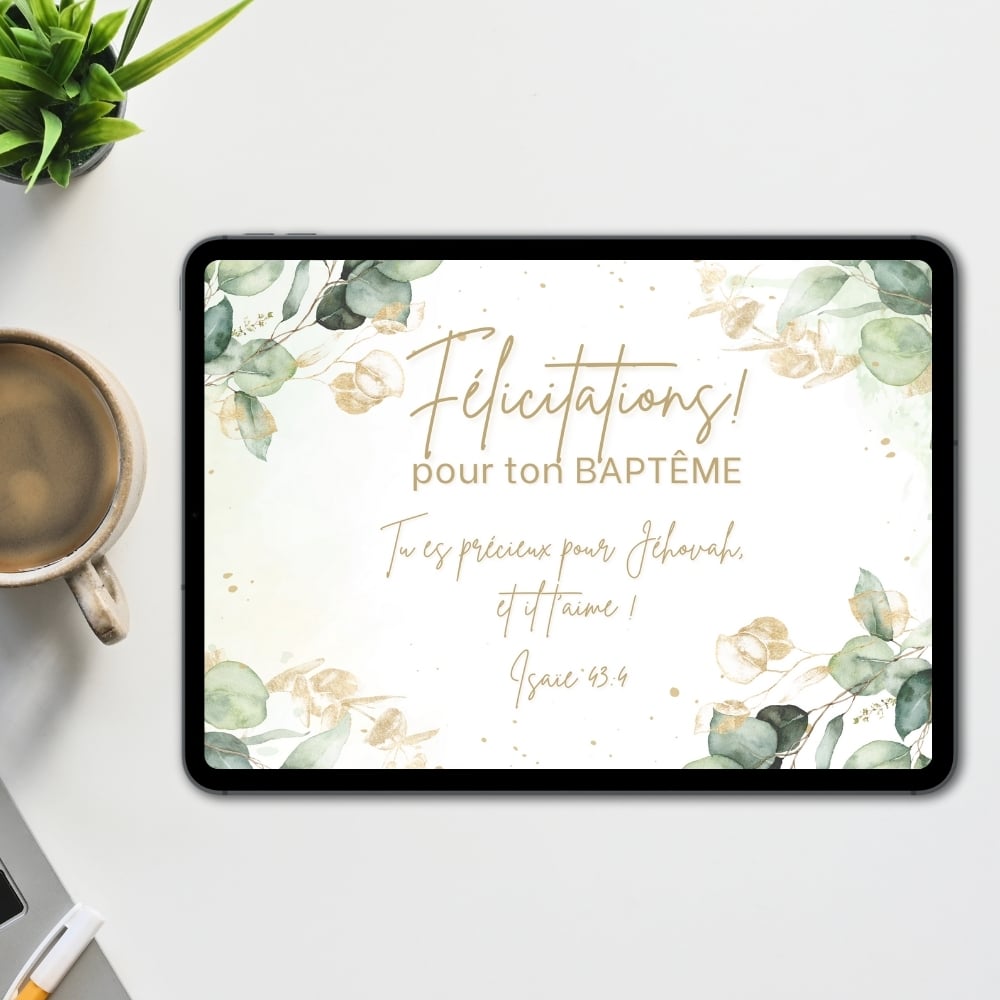 4 Cartes numériques de Félicitations Baptême JW – Témoins de Jéhovah - PDF & JPG