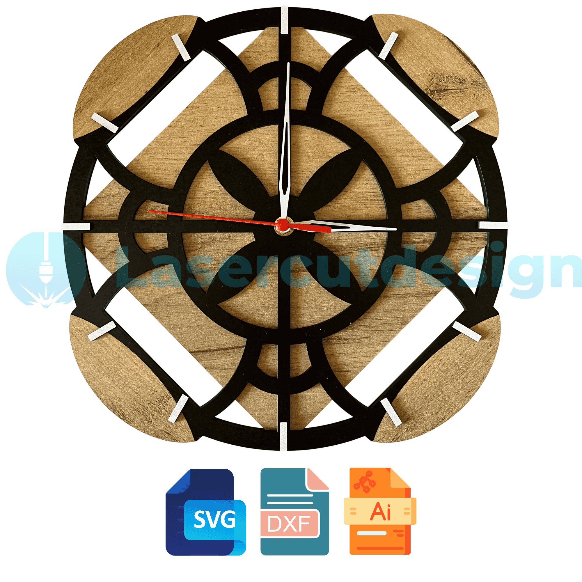 Modern Geometric Wall Clock SVG – Laser Cut Files for CNC | DXF, SVG ...