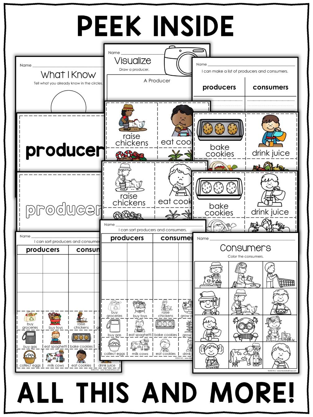 Producers and Consumers Sort Activities & Sorting Worksheets +FREE Spanish