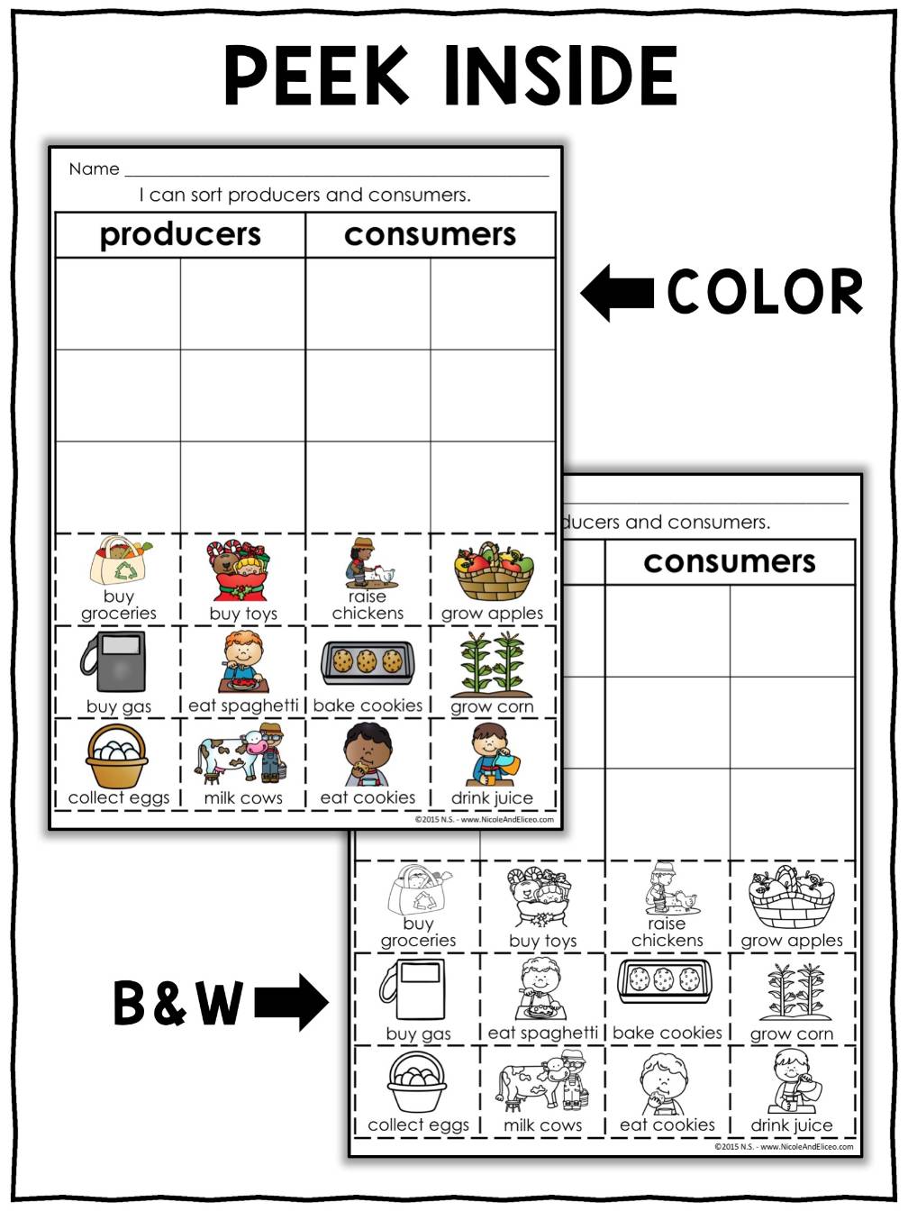 Producers and Consumers Sort Activities & Sorting Worksheets +FREE Spanish
