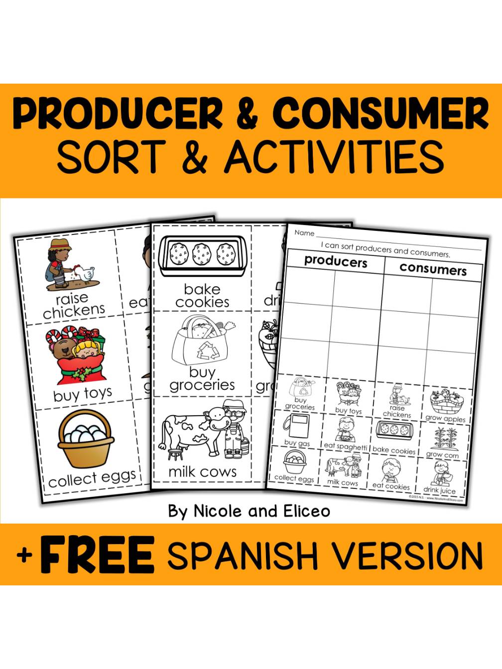 Producers and Consumers Sort Activities & Sorting Worksheets +FREE Spanish