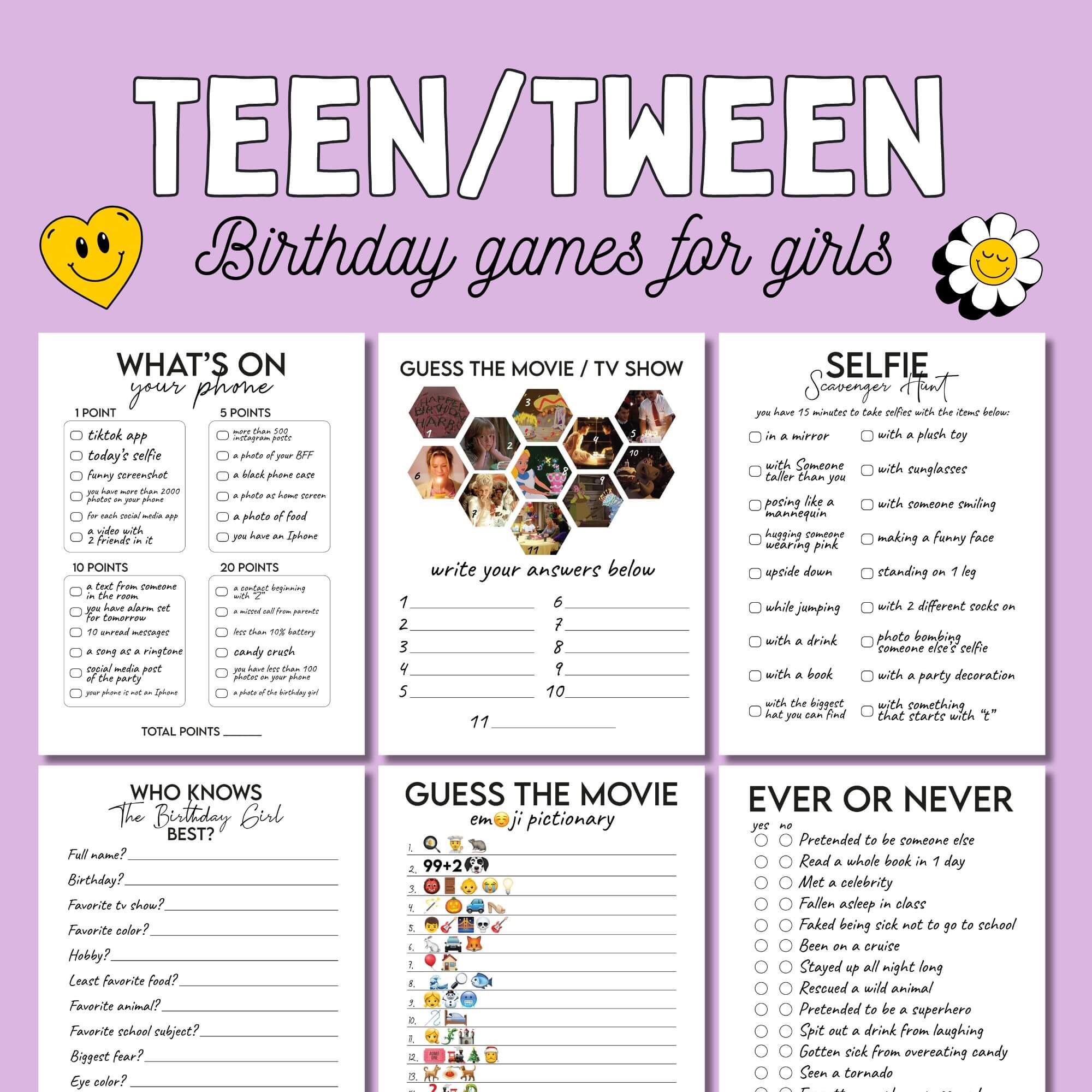 Teen Birthday Games Bundle – Printable Party Games for Girls | Fun