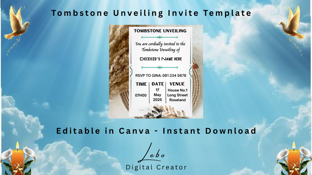 Classic Tribute unveiling invitation with a clean layout and traditional elements.