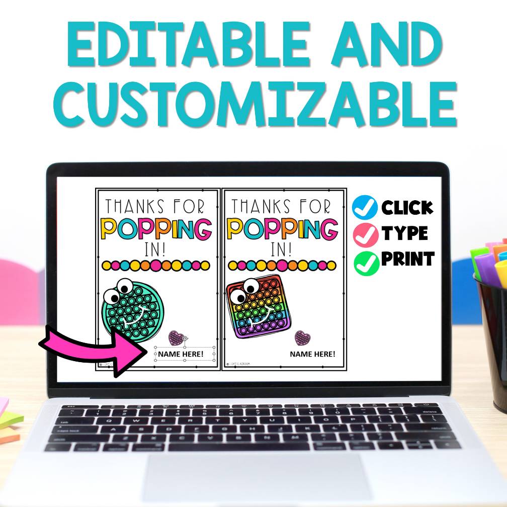 POP IT! Fidget poppers Student Gift Tags| Back to School| Meet the Teacher Greet