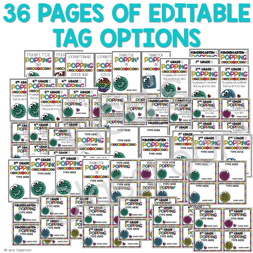 POP IT! Fidget poppers Student Gift Tags| Back to School| Meet the Teacher Greet