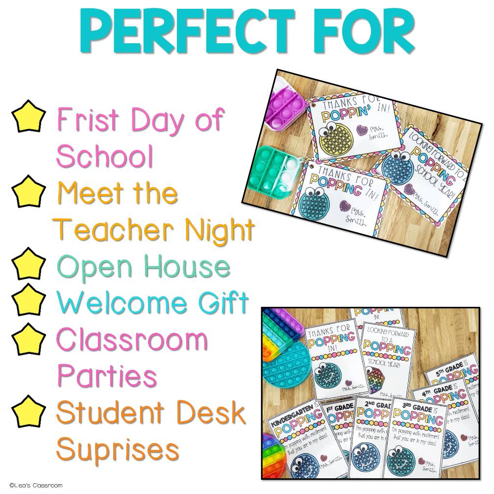 POP IT! Fidget poppers Student Gift Tags| Back to School| Meet the Teacher Greet