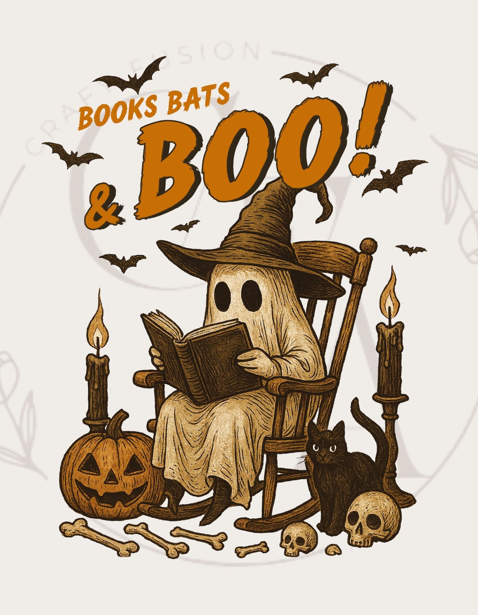 Books Bats and Boo PNG, Halloween Ghost Reading Graphic, Witchy Ghost ...