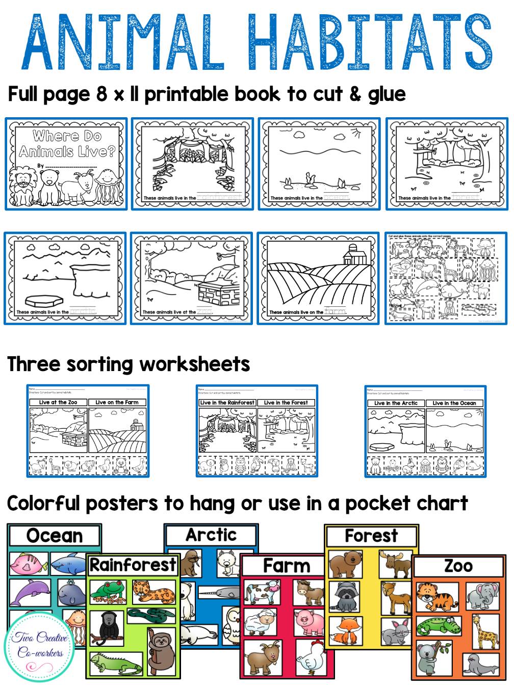 Animal Habitats {Printable book, sorting worksheets, & posters}