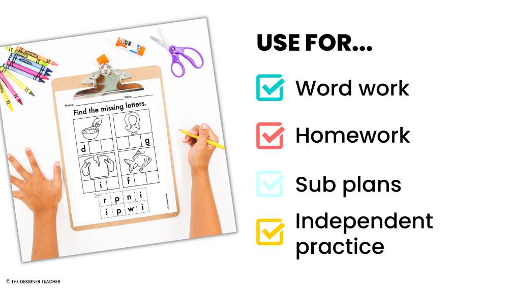 NO PREP Short I Worksheets CVC Word Work Short Vowel Phonics Activities