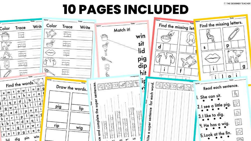 NO PREP Short I Worksheets CVC Word Work Short Vowel Phonics Activities