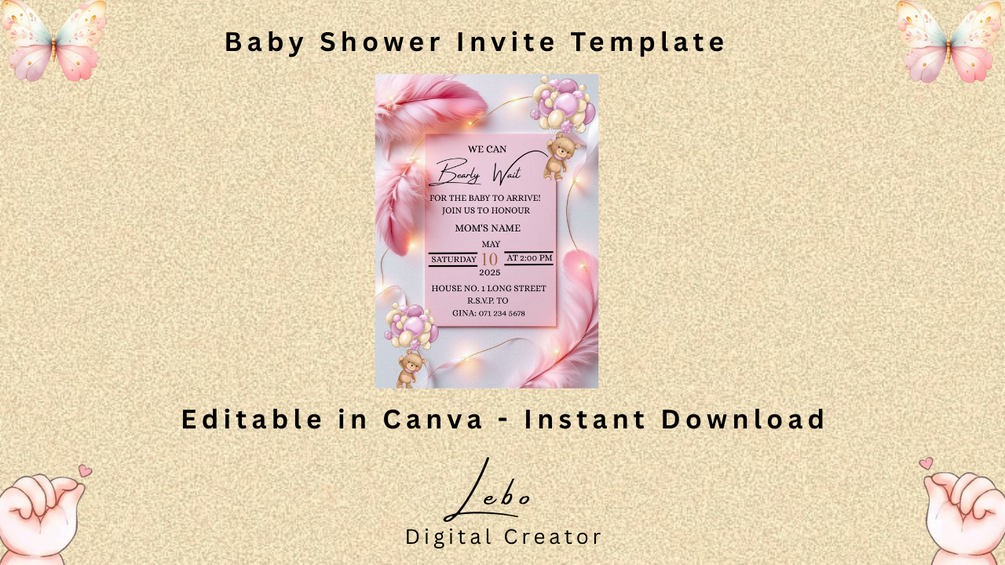 Elegant pink-themed baby shower invite with delicate floral accents.