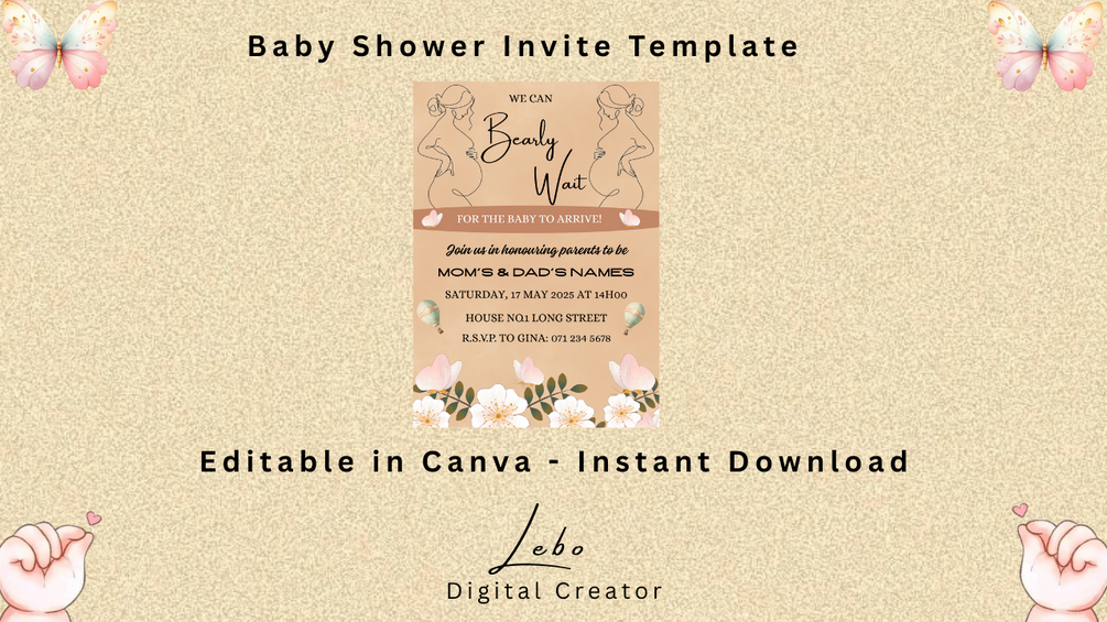 Blush-themed invite featuring an illustrated mom-to-be in a soft and elegant style.