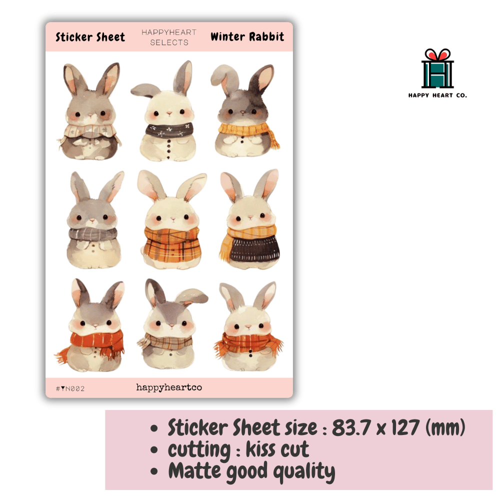 Winter Rabbit H002 Sticker Sheet - S /Custom A6 Journal Sticker - Payhip