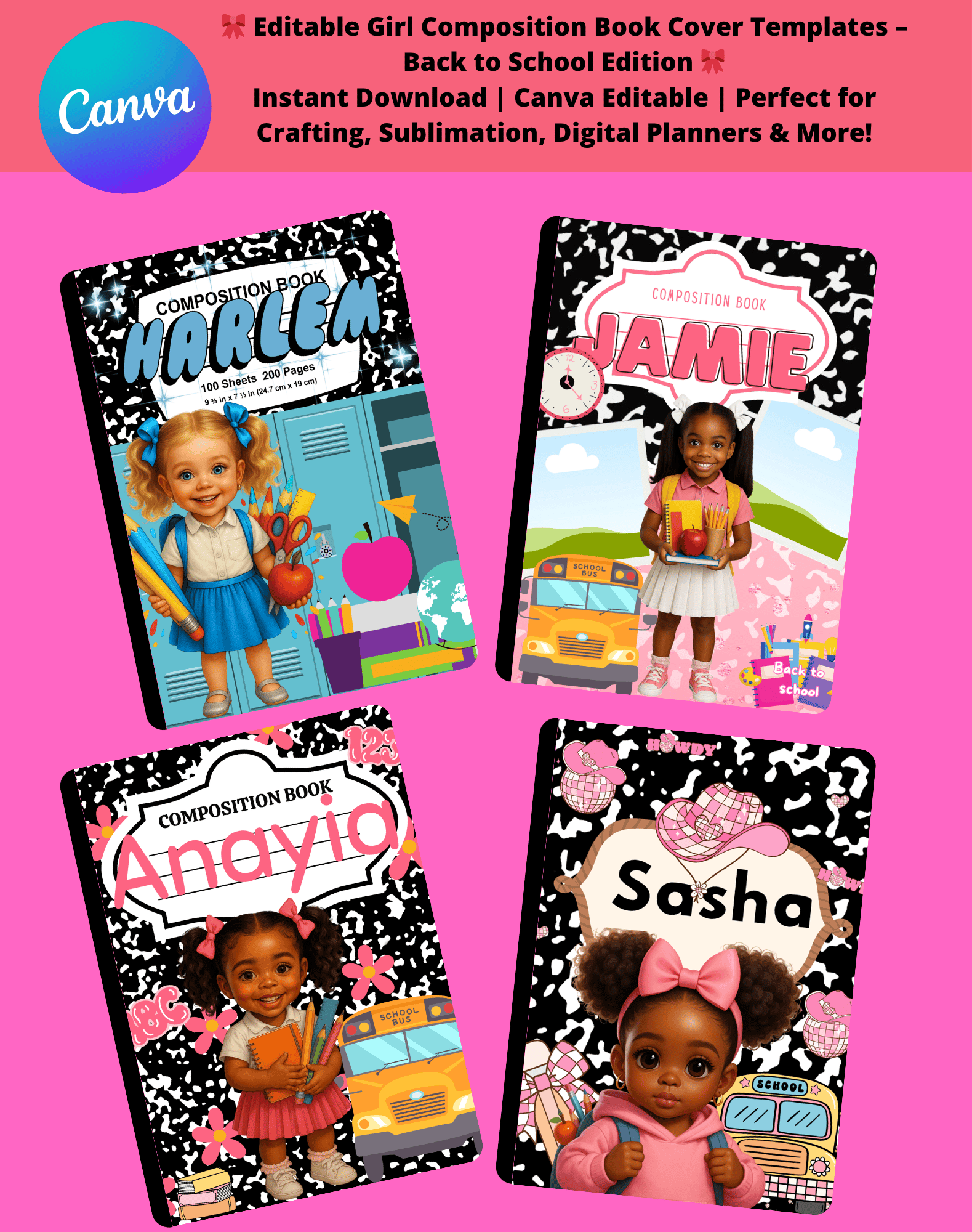📚 Editable Back-to-School Composition Book Cover BUNDLE – Boys & Girls ...